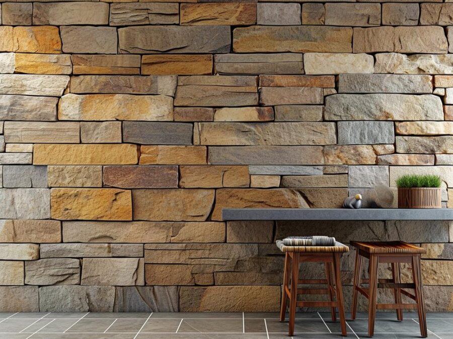 Stacked Stone Wall Feature